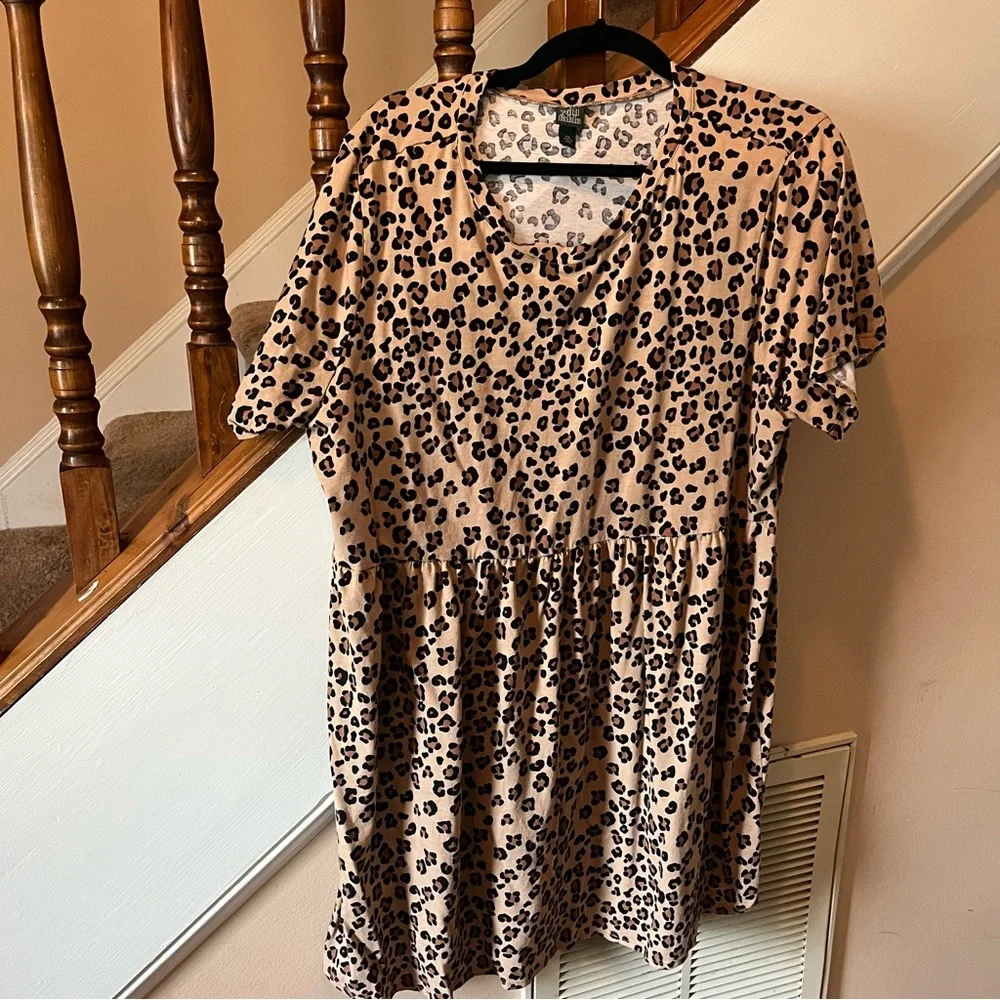 wild fable Beige and Black Leopard Print Short Sleeve Dress - Picture 1 of 6